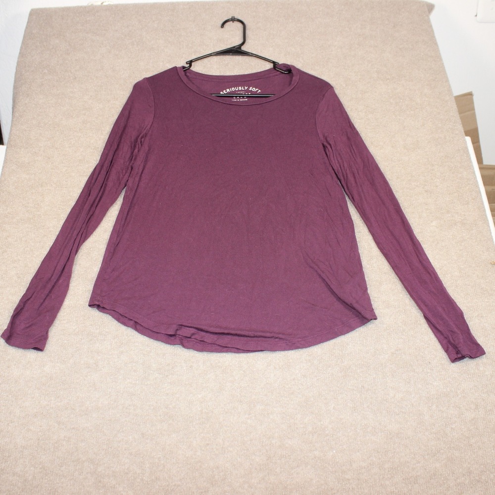 Aeropostale Seriously Soft Perfect Crew Long Sleeve Tee Plum Purple Small
